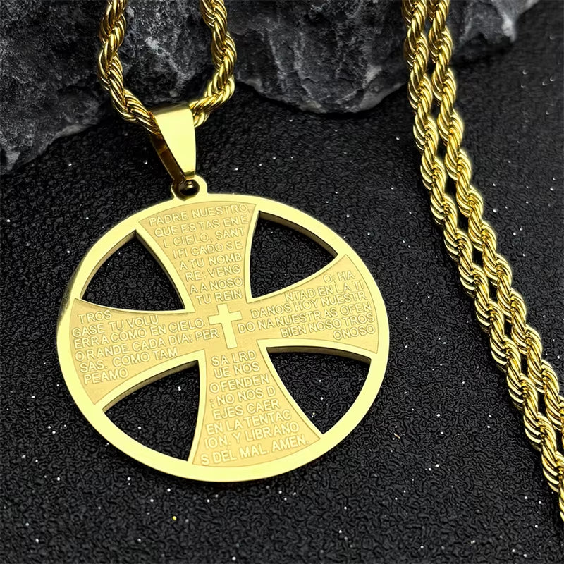 Christian Bible Cross Chain Necklace Stainless Steel Big Pendant Necklace Men'S Religious Prayer Jewelry Corrente Masculina