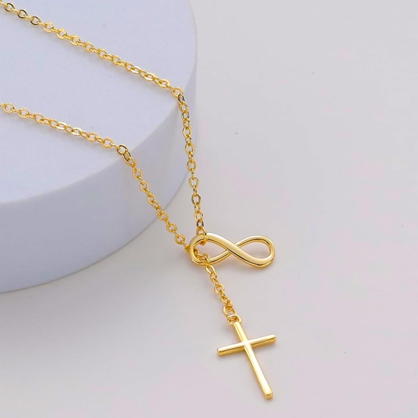 Gold Necklace for Women Dainty Infinity Cross Pendant Necklace Non Tarnish & Waterproof Layered CZS Jewelry for Everyday Wear Simple Trendy Choker Minimalist Faith Christian Cross Gifts