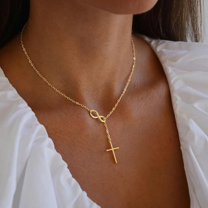 Gold Necklace for Women Dainty Infinity Cross Pendant Necklace Non Tarnish & Waterproof Layered CZS Jewelry for Everyday Wear Simple Trendy Choker Minimalist Faith Christian Cross Gifts