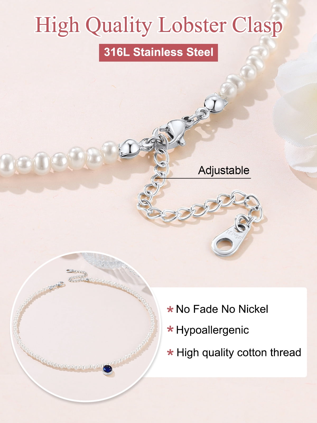 FOCALOOK Pearl Necklaces for Women Small Dainty Freshwater Cultured Baroque Pearl Strand Faux Pearl Gold Plated Choker Necklace with December Birthstone