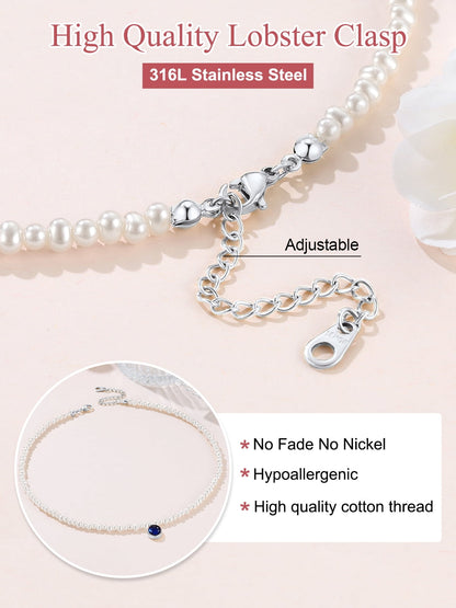 FOCALOOK Pearl Necklaces for Women Small Dainty Freshwater Cultured Baroque Pearl Strand Faux Pearl Gold Plated Choker Necklace with December Birthstone
