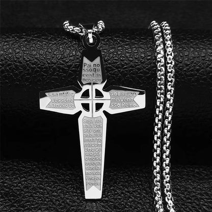 Christian Bible Cross Chain Necklace Stainless Steel Big Pendant Necklace Men'S Religious Prayer Jewelry Corrente Masculina
