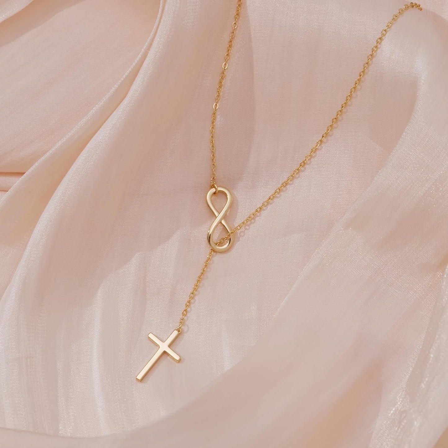 Gold Necklace for Women Dainty Infinity Cross Pendant Necklace Non Tarnish & Waterproof Layered CZS Jewelry for Everyday Wear Simple Trendy Choker Minimalist Faith Christian Cross Gifts