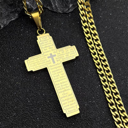 Christian Bible Cross Chain Necklace Stainless Steel Big Pendant Necklace Men'S Religious Prayer Jewelry Corrente Masculina