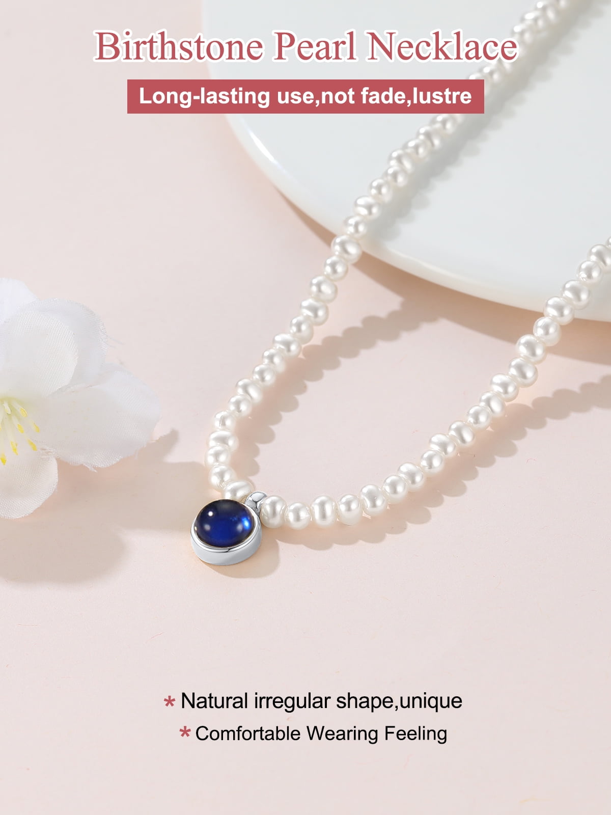 FOCALOOK Pearl Necklaces for Women Small Dainty Freshwater Cultured Baroque Pearl Strand Faux Pearl Gold Plated Choker Necklace with December Birthstone
