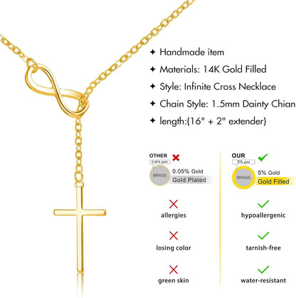 Gold Necklace for Women Dainty Infinity Cross Pendant Necklace Non Tarnish & Waterproof Layered CZS Jewelry for Everyday Wear Simple Trendy Choker Minimalist Faith Christian Cross Gifts