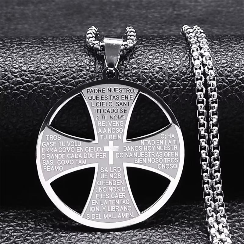 Christian Bible Cross Chain Necklace Stainless Steel Big Pendant Necklace Men'S Religious Prayer Jewelry Corrente Masculina