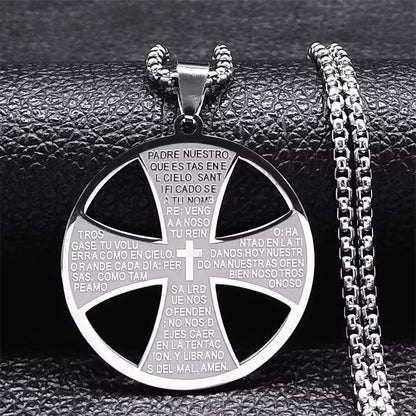 Christian Bible Cross Chain Necklace Stainless Steel Big Pendant Necklace Men'S Religious Prayer Jewelry Corrente Masculina